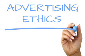 hand writing in blue words.. "Advertising Ethics" 